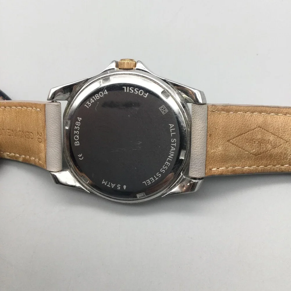 Fossil Womens Watch 38mm Gold Silver Tone Day Date Leather BQ3384 New Battery